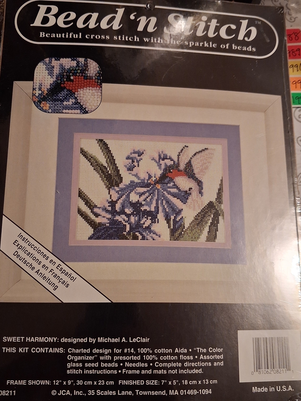 New Bead n Stitch Sweet Harmony Counted Cross Stitch Kit Flower & Hummingbird